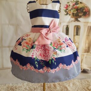 Vestido   Flores com Listras Azul