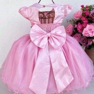 VESTIDO INFANTIL LUXO ROSA APLIQUE BORBOLETAS