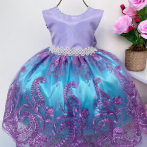 VESTIDO INFANTIL   PRINCESA ARIEL PÉROLAS RENDA BRILHO