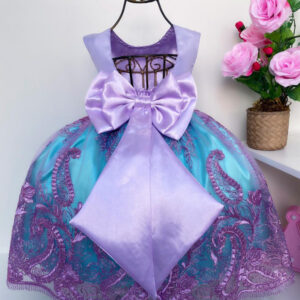 VESTIDO INFANTIL   PRINCESA ARIEL PÉROLAS RENDA BRILHO