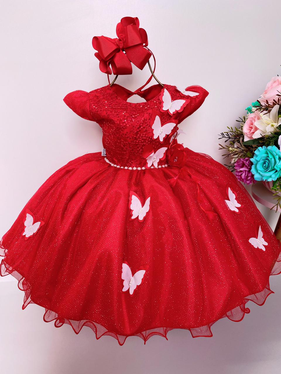 Borboleta Vermelha 3D Vestidos Princesa Quinceanera Vestido De