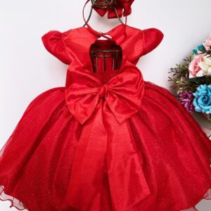 VESTIDO INFANTIL LUXO  VERMELHO APLIQUE BORBOLETAS